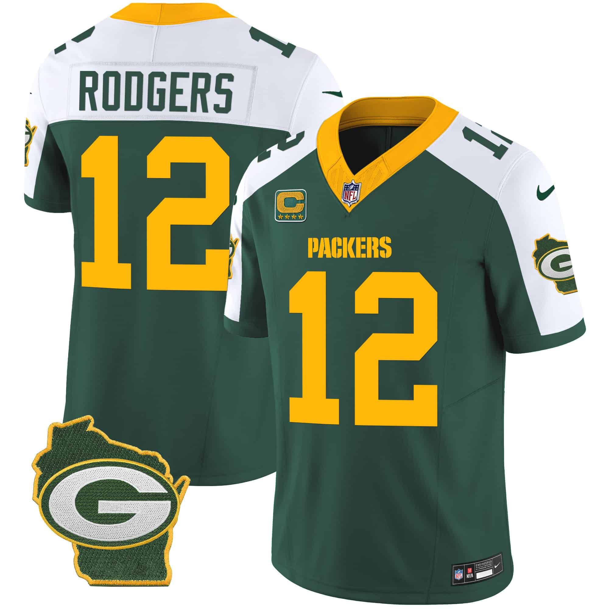 Men Green Bay Packers #12 Rodgers Green 2024 Nike Home Patch Vapor NFL Jersey